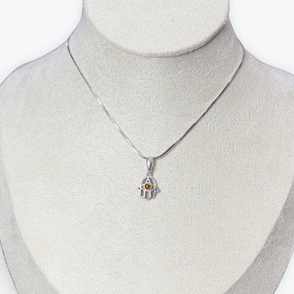 Pendentif Ambre main Khamsa - Argent 925