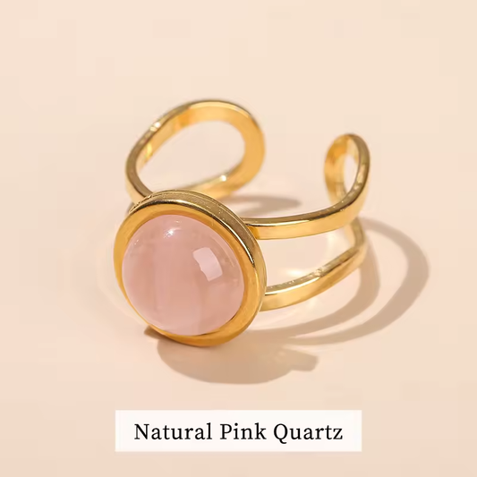Bague Ajustable en Acier Inoxydable - Quartz rose