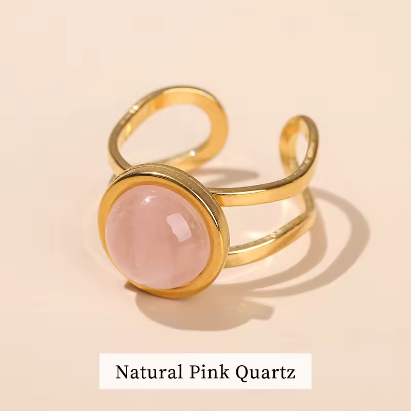 Bague Ajustable en Acier Inoxydable - Quartz rose