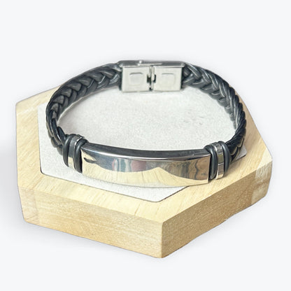 Bracelet Homme Simili Cuir - Acier inoxydable
