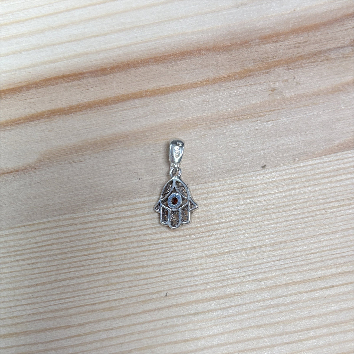 Pendentif Ambre main Khamsa - Argent 925