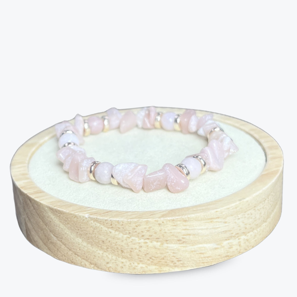 Bracelet en Opale Rose, Perles Rondes et Baroques, Séparations Dorées Rose - photo 2