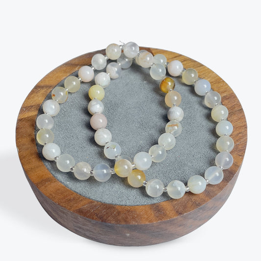 Bracelet Agate perles 6 mm avec décors argentée - 3