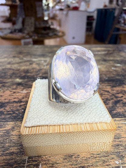 Grande chevalière Quartz rose ovale