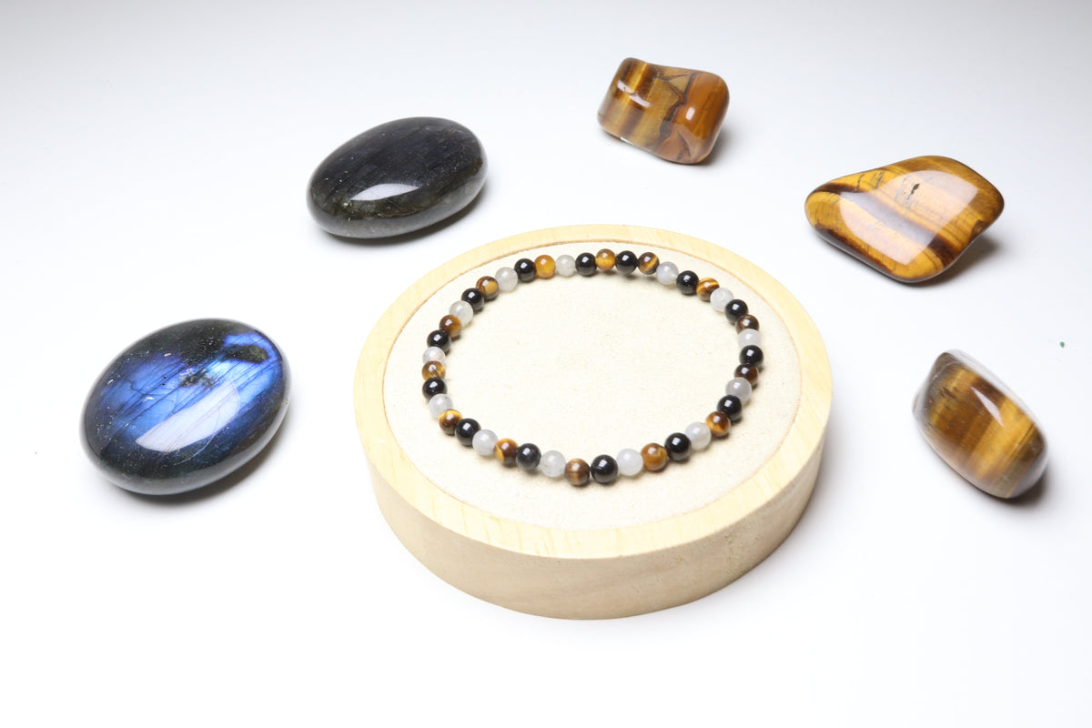 Bracelet Triade Tigre, Obsidienne & Labradorite