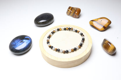 Bracelet Triade Tigre, Obsidienne & Labradorite