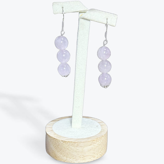 Boucles D'oreilles Quarz Rose Pendantes - 3