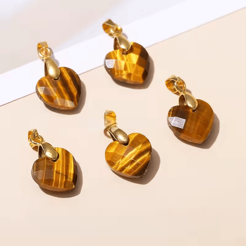 Pendentif Cœur Facetté en Oeil de tigre 12x5mm (1)
