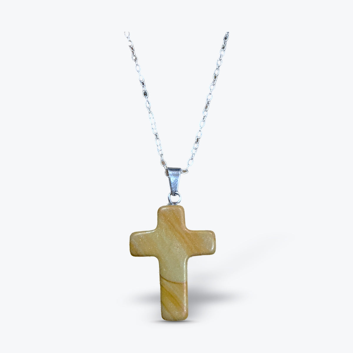 Pendentif Croix en Pierre Naturelle Polie, 15 pierres au choix, bélière et chaîne | 1,8x2,5x4cm