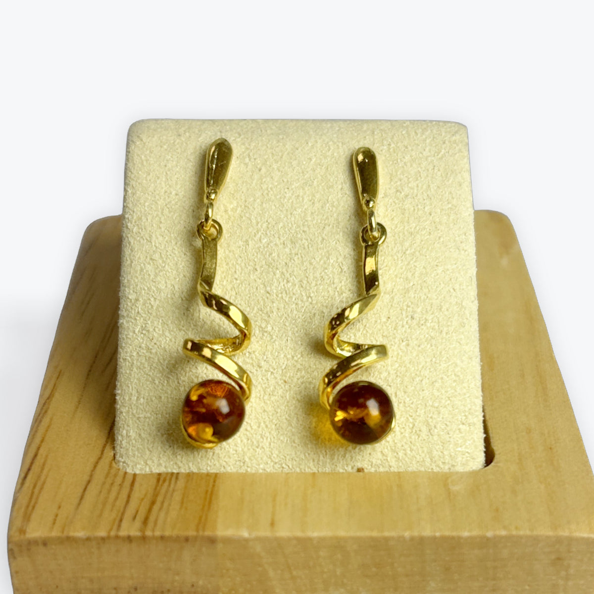 Boucle d'oreilles ambre torsadé vermeil