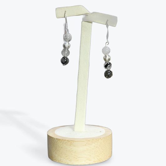 boucles d'oreilles Quartz Tourmaline noire Argent 925 - 2