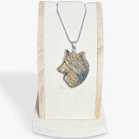 Pendentif Labradorite tête de loup en laiton argentée
