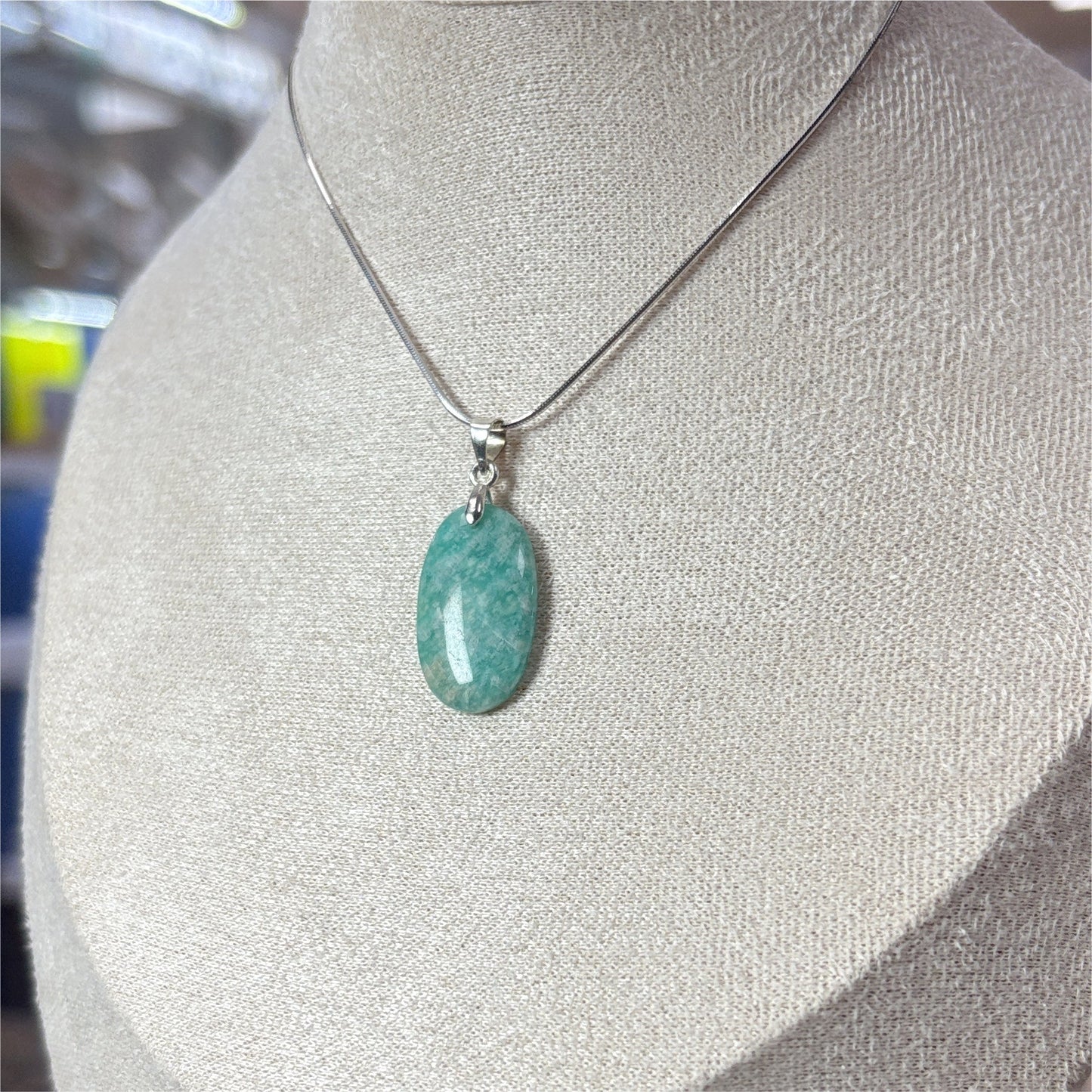 Pendentif Amazonite Ovale - Avec belière