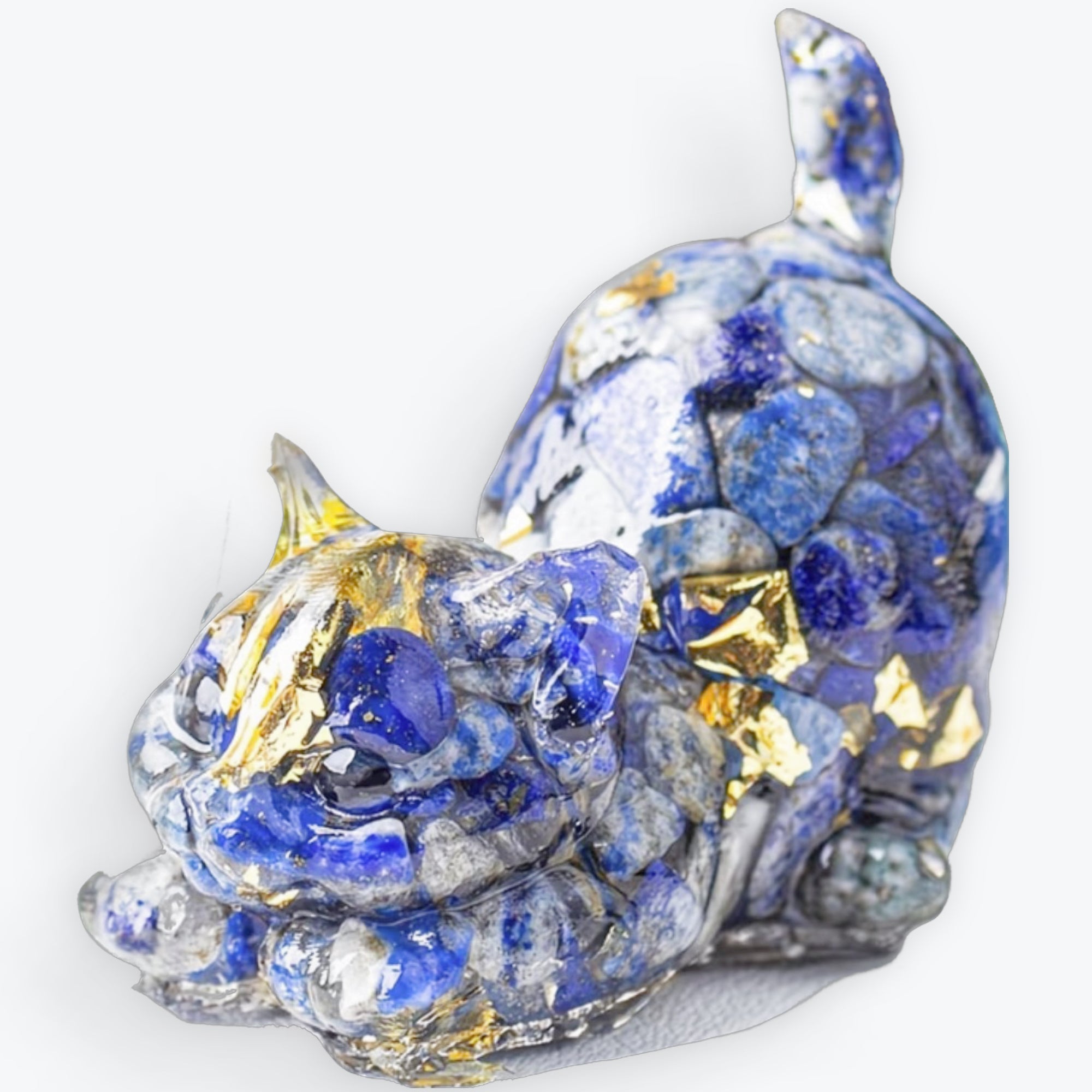 Figurine de Chat en Résine 4,5 cm avec Queue, Décoration en Lapis lazuli