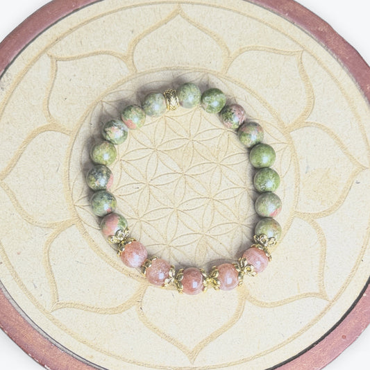 Bracelet Unakite & Pierre Du Soleil 8 mn