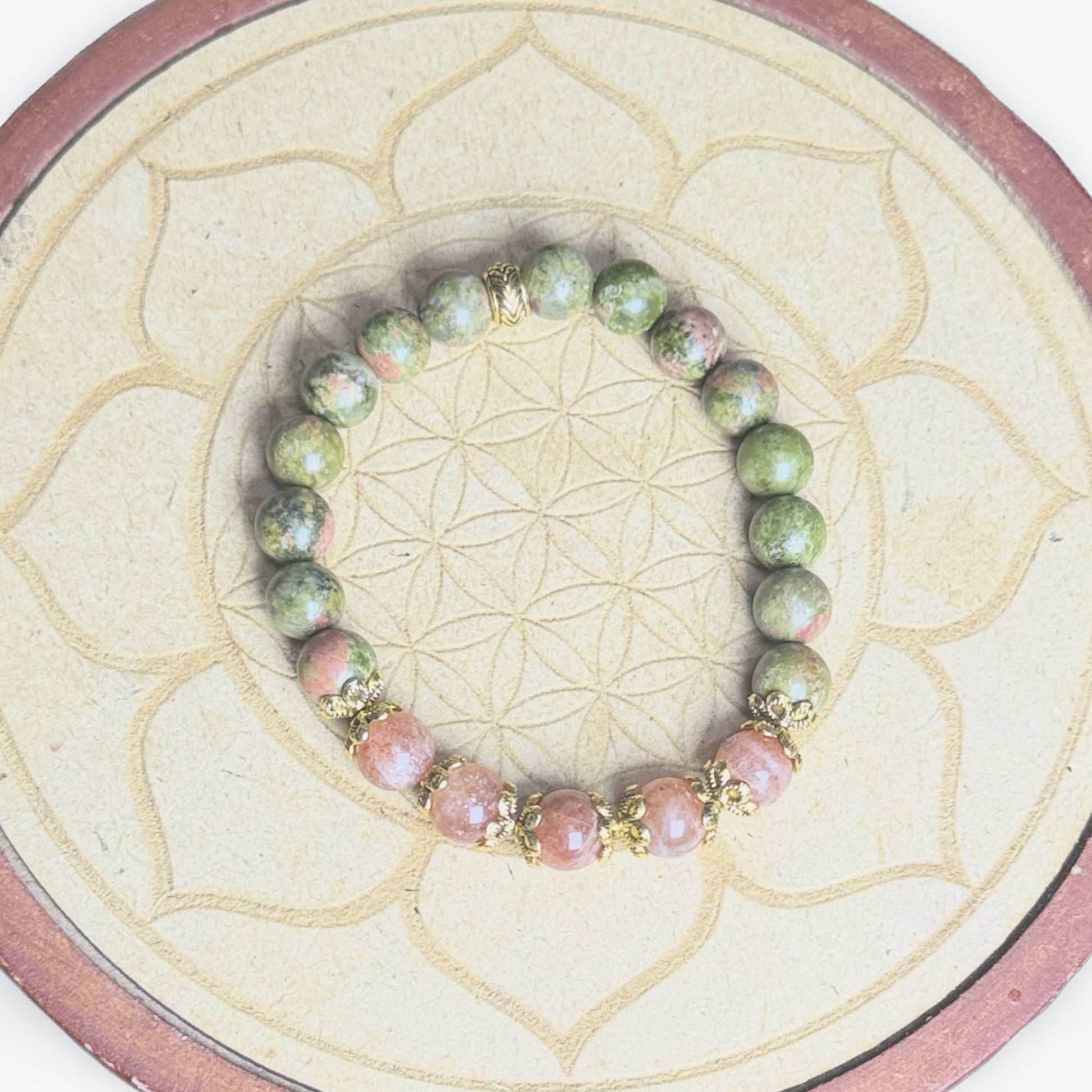 Bracelet Unakite & Pierre Du Soleil 8 mn