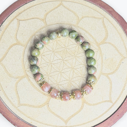 Bracelet Unakite & Pierre Du Soleil 8 mn
