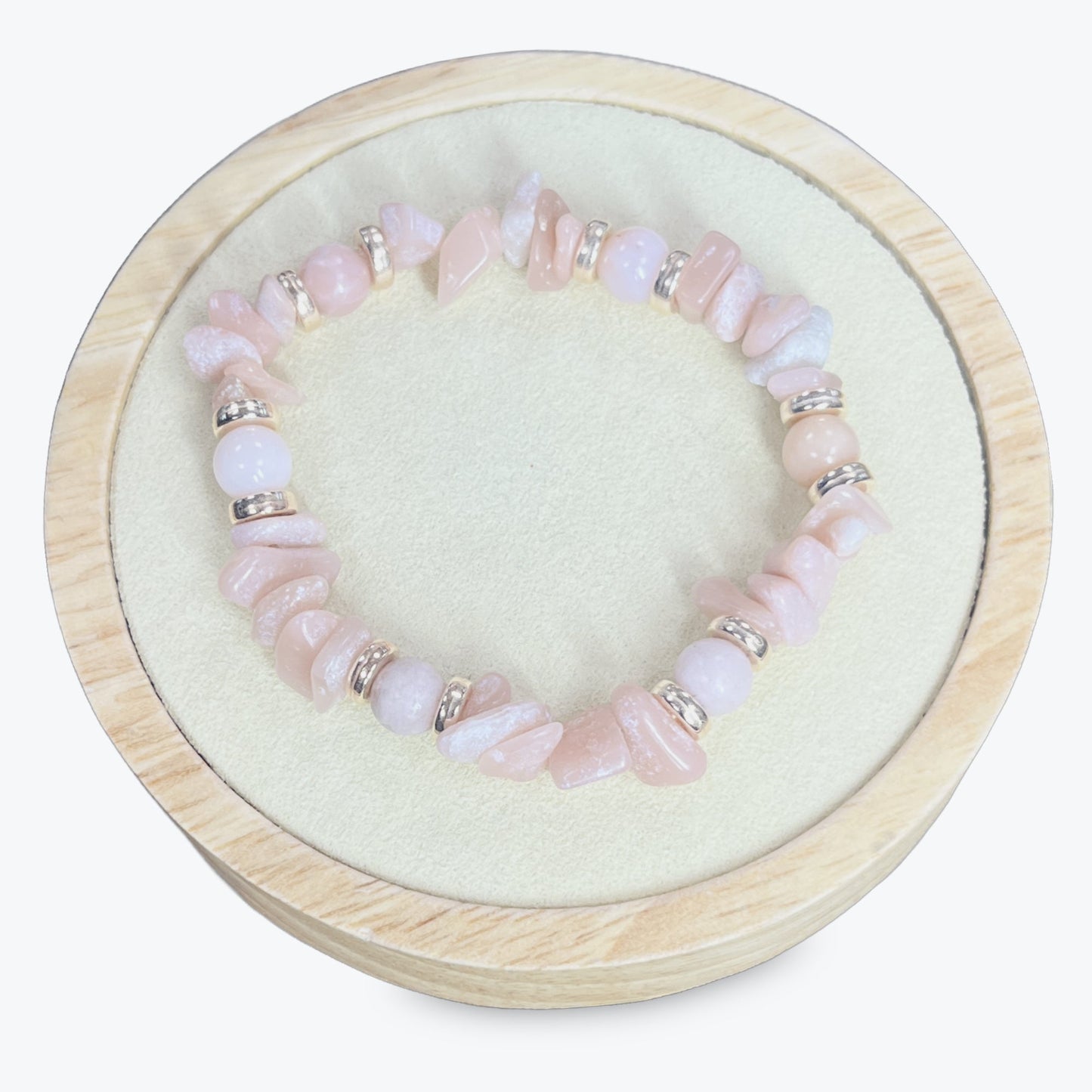 Bracelet En Opale Rose Perles Rondes Et Baroques + Séparations Rose Gold