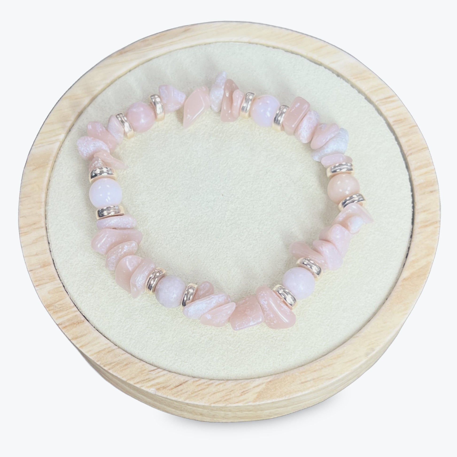 Bracelet En Opale Rose Perles Rondes Et Baroques + Séparations Rose Gold