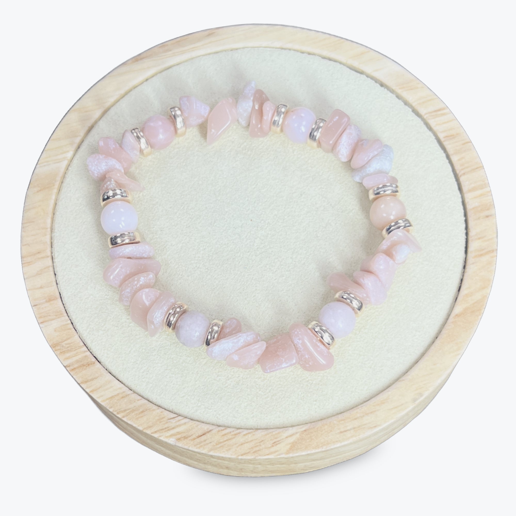 Bracelet En Opale Rose Perles Rondes Et Baroques + Séparations Rose Gold