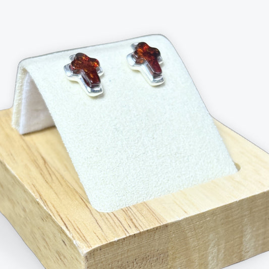 Boucle d'oreilles Ambre taillé en Croix - Argent 925