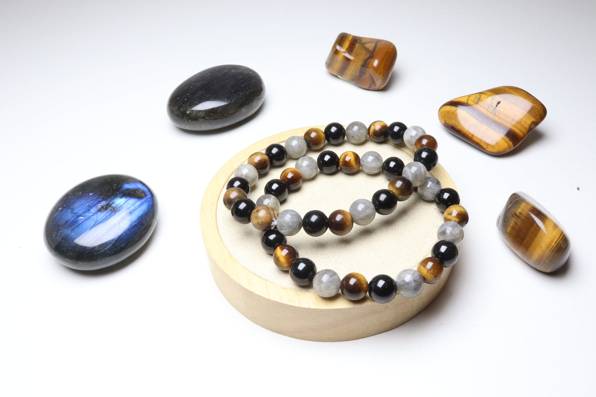 Bracelet Triade Tigre, Obsidienne & Labradorite
