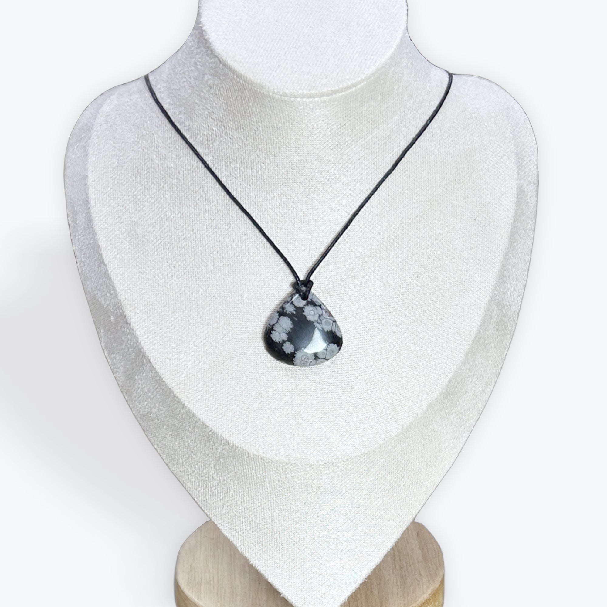 Pendentif goutte Obsidienne flocon de neige