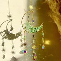 Attrape-soleil en Aventurine  verte - Prisme demi-lune bohème chic à suspendre