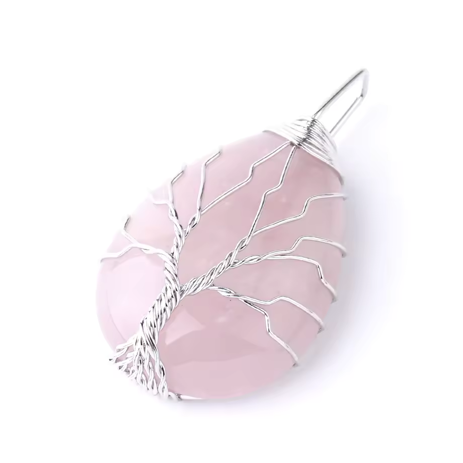 Pendentif naturelle Arbre de vie tressé - Goutte d'eau argentée