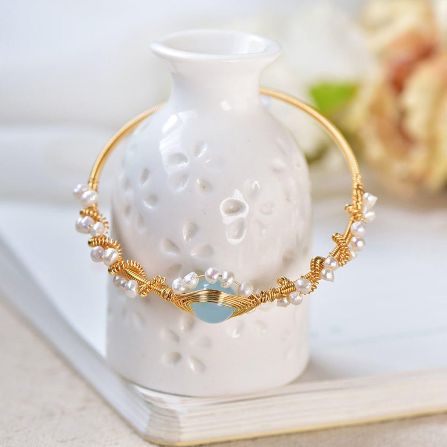 Pearl Bracelets For Women Gold Plating Pearl Bracelet Gold Wire Braided Vintage Style Bracelets Cuff Bracelets Fashion Bracelet - Tatum Cristal
