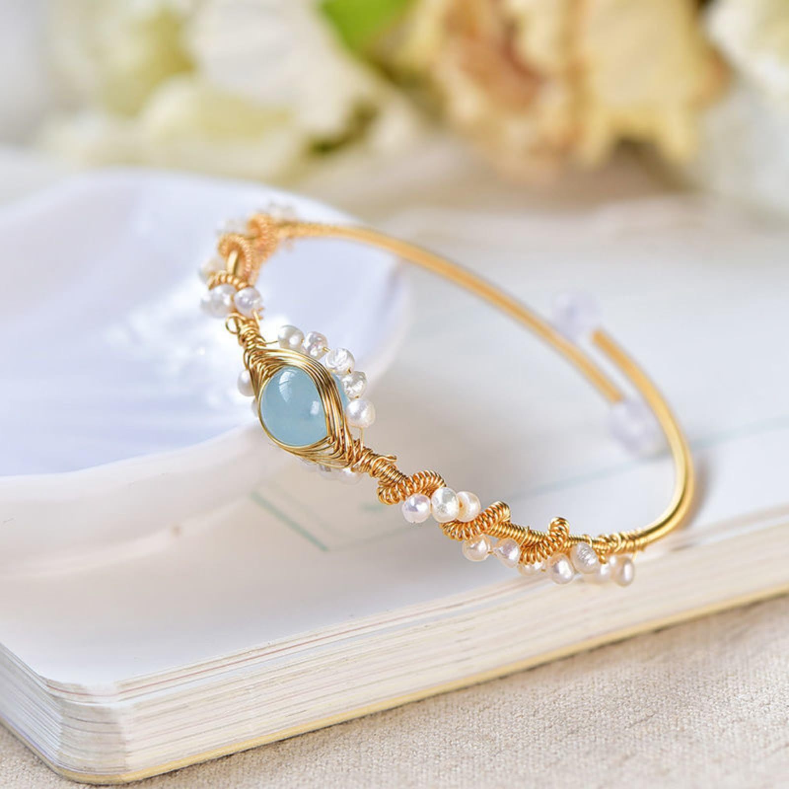 Pearl Bracelets For Women Gold Plating Pearl Bracelet Gold Wire Braided Vintage Style Bracelets Cuff Bracelets Fashion Bracelet - Tatum Cristal