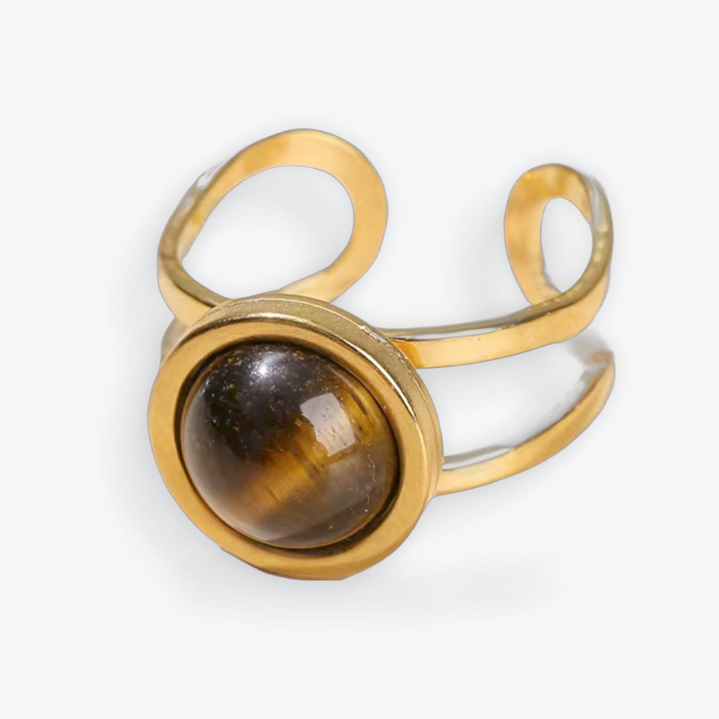 Bague Ajustable en Acier Inoxydable - Oeil de tigre