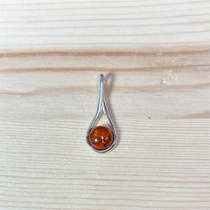 Pendentif Ambre rond Simple argent 925