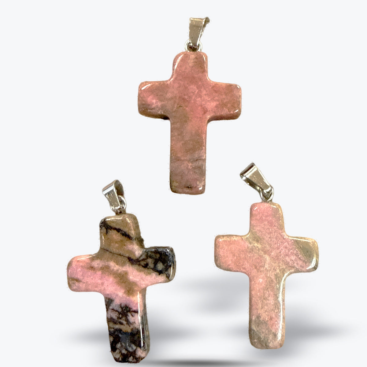 Pendentif Croix en Pierre Naturelle Polie, 15 pierres au choix, bélière et chaîne | 1,8x2,5x4cm