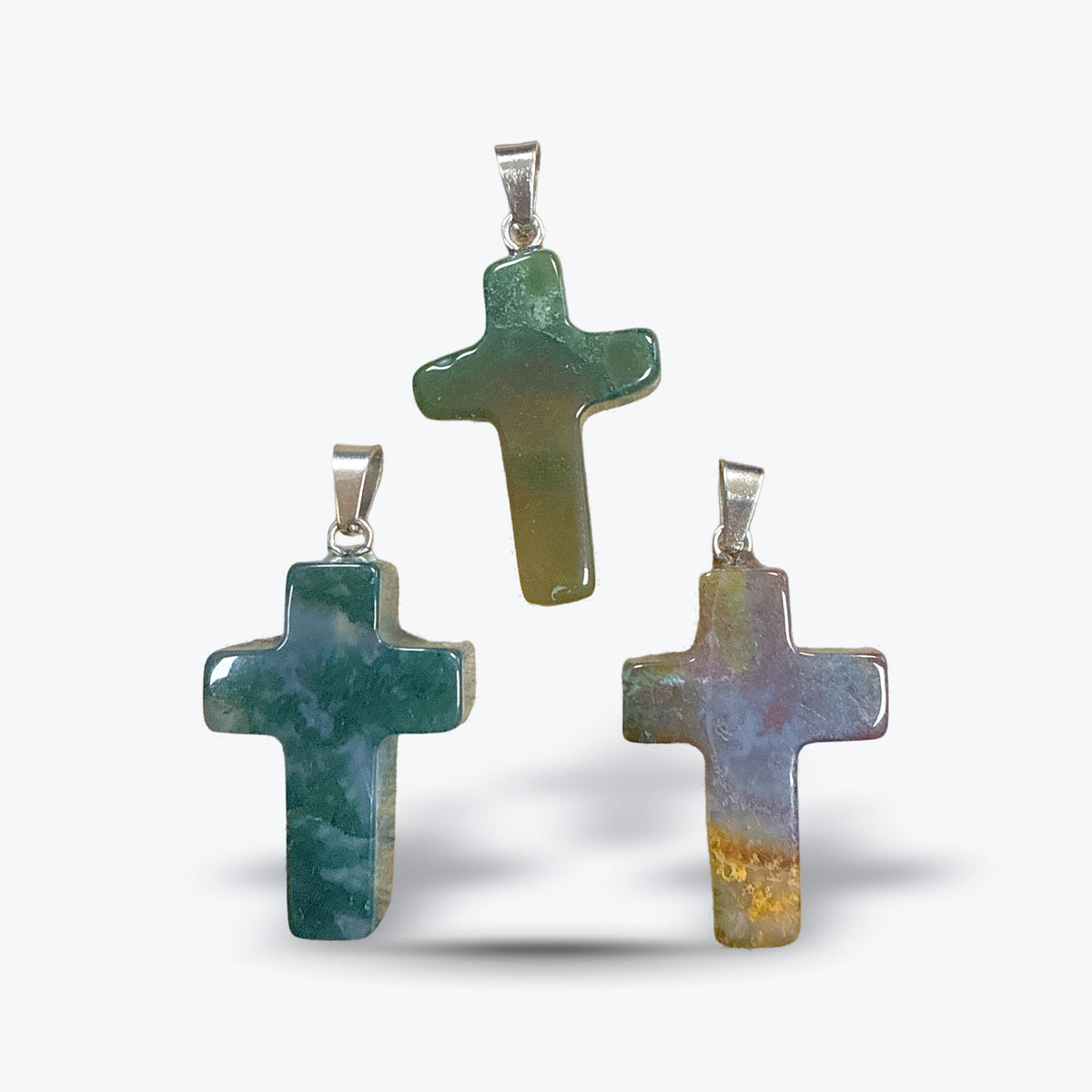 Pendentif Croix en Pierre Naturelle Polie, 15 pierres au choix, bélière et chaîne | 1,8x2,5x4cm