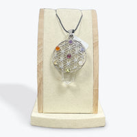 Pendentif Pointe Cristal de Roche Fleur de Vie 7 Chakras