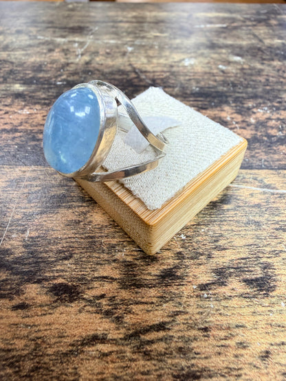 Bague ouvert aigue marine en cabochon