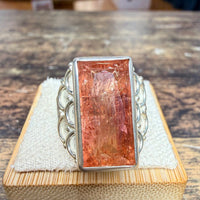 Bague Tourmaline orange rectangulaire design circulaire