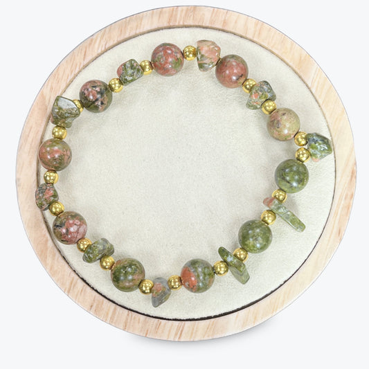 Bracelet Unakite avec séparations dorée