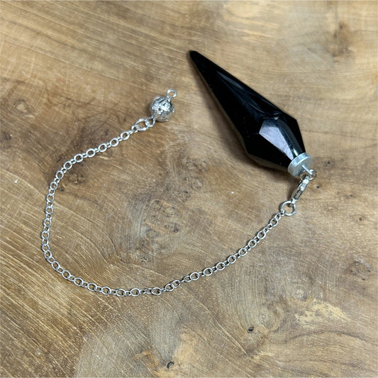 Pendule XL facetté - Obsidienne Noir