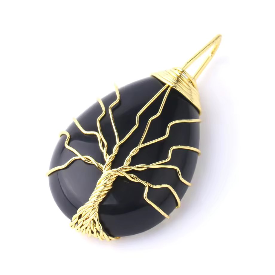 Pendentif naturelle Arbre de vie tressé - Goutte d'eau Dorée