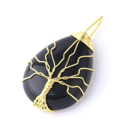 Pendentif naturelle Arbre de vie tressé - Goutte d'eau Dorée