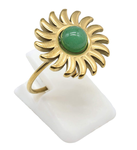 Bague Inox Soleil Aventurine Verte