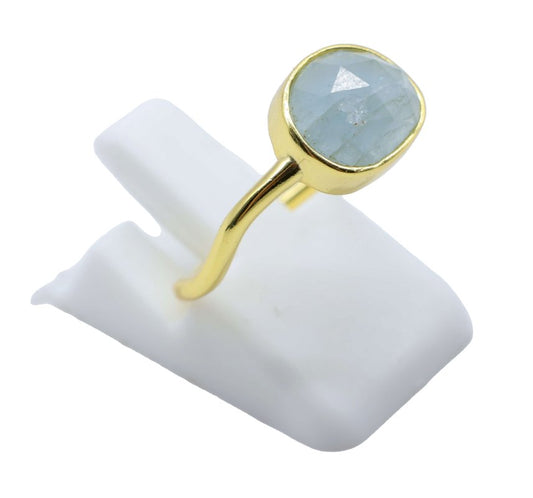 Bague Argent 925 Aigue Marine Design — Plaqué Or