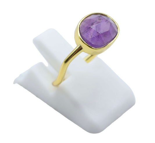 Bague Argent 925 Améthyste Design — Plaqué Or