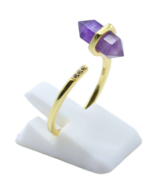 Bague Argent 925 Améthyste Pointe — Plaqué Or