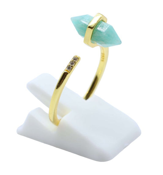 Bague Argent 925 Amazonite Pointe — Plaqué Or