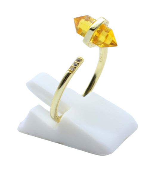 Bague Argent 925 Citrine Pointe — Plaqué Or