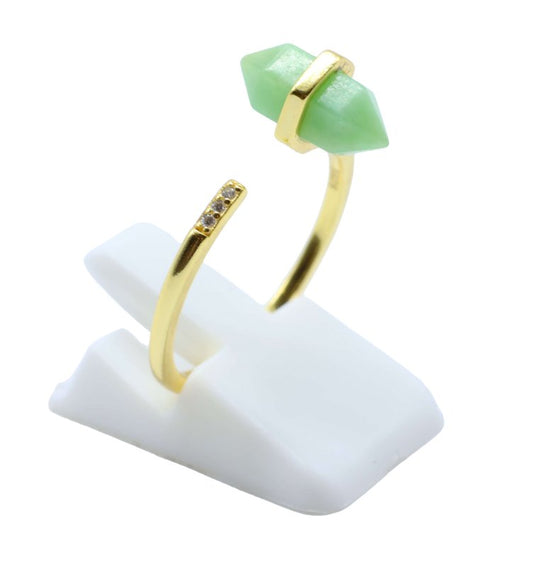 Bague Argent 925 Jade Verte Pointe — Plaqué Or