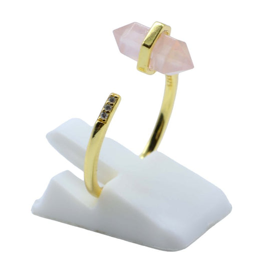 Bague Argent 925 Quartz Rose Pointe — Plaqué Or
